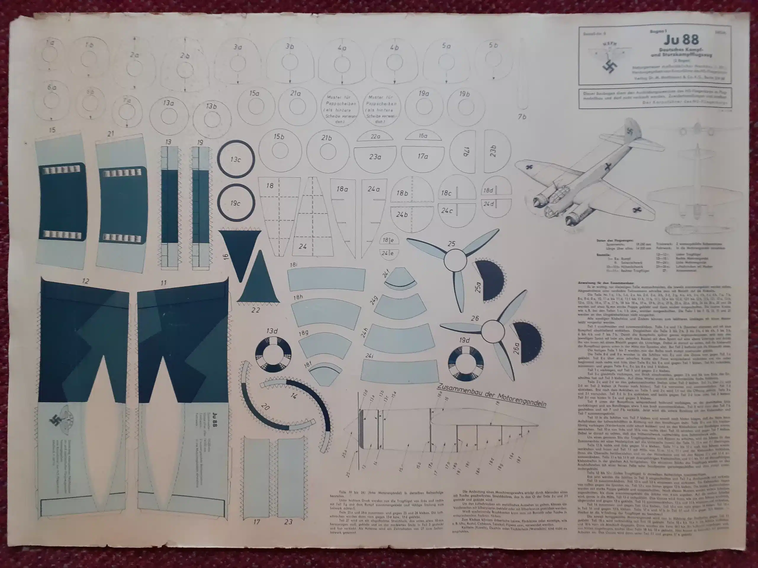 WWII GERMAN PAPER AIRPLANE MODEL KIT, JUNKERS JU-88  CIRCA 1941 - Image 2