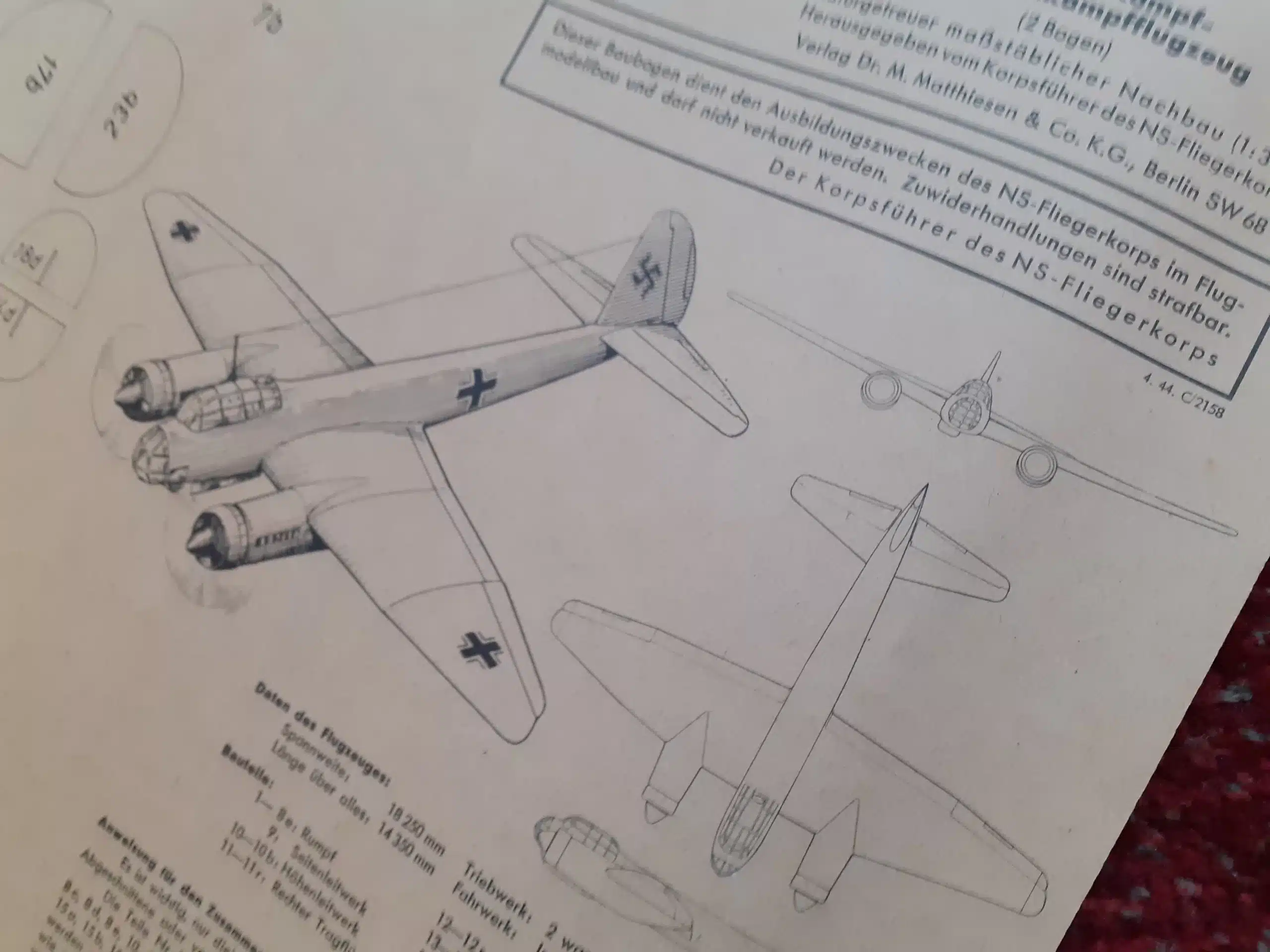 WWII GERMAN PAPER AIRPLANE MODEL KIT, JUNKERS JU-88  CIRCA 1941 - Image 3