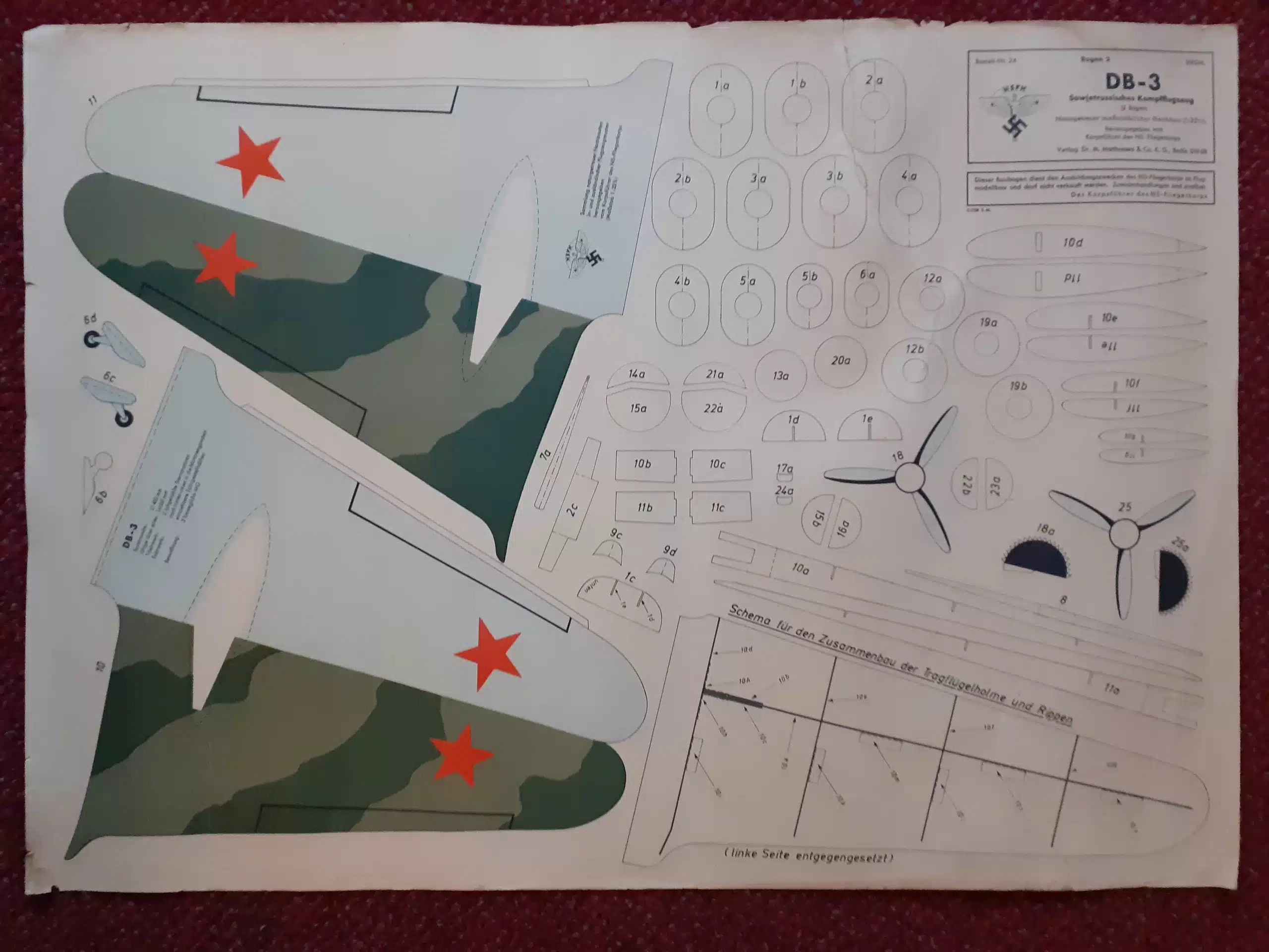 WWII GERMAN PAPER AIRPLANE MODEL KIT, ILYUSHIN DB-3 BOMBER.  CIRCA 1939 - Image 8