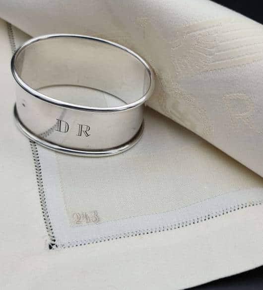 Deutsche Reichsbahn Formal Napkin & Silver Napkin Ring Set from Hermann Göring`s Dining Wagon 10 ‘243’