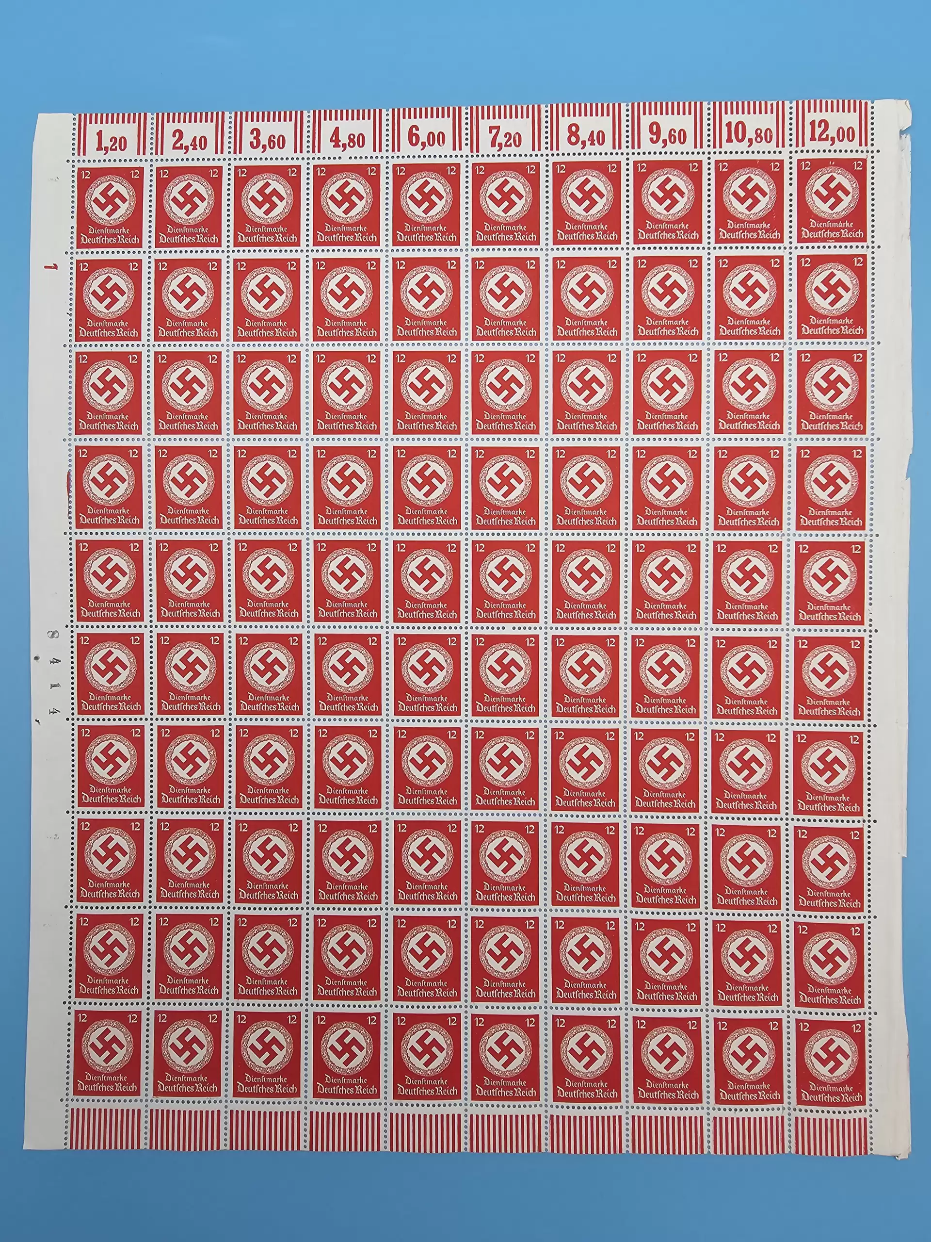 Third Reich Stamps; 1942  Party Oficial, for use of Officials of the National Socialist German Workers Party, sheet of 100 stamps, VF NH - Image 6