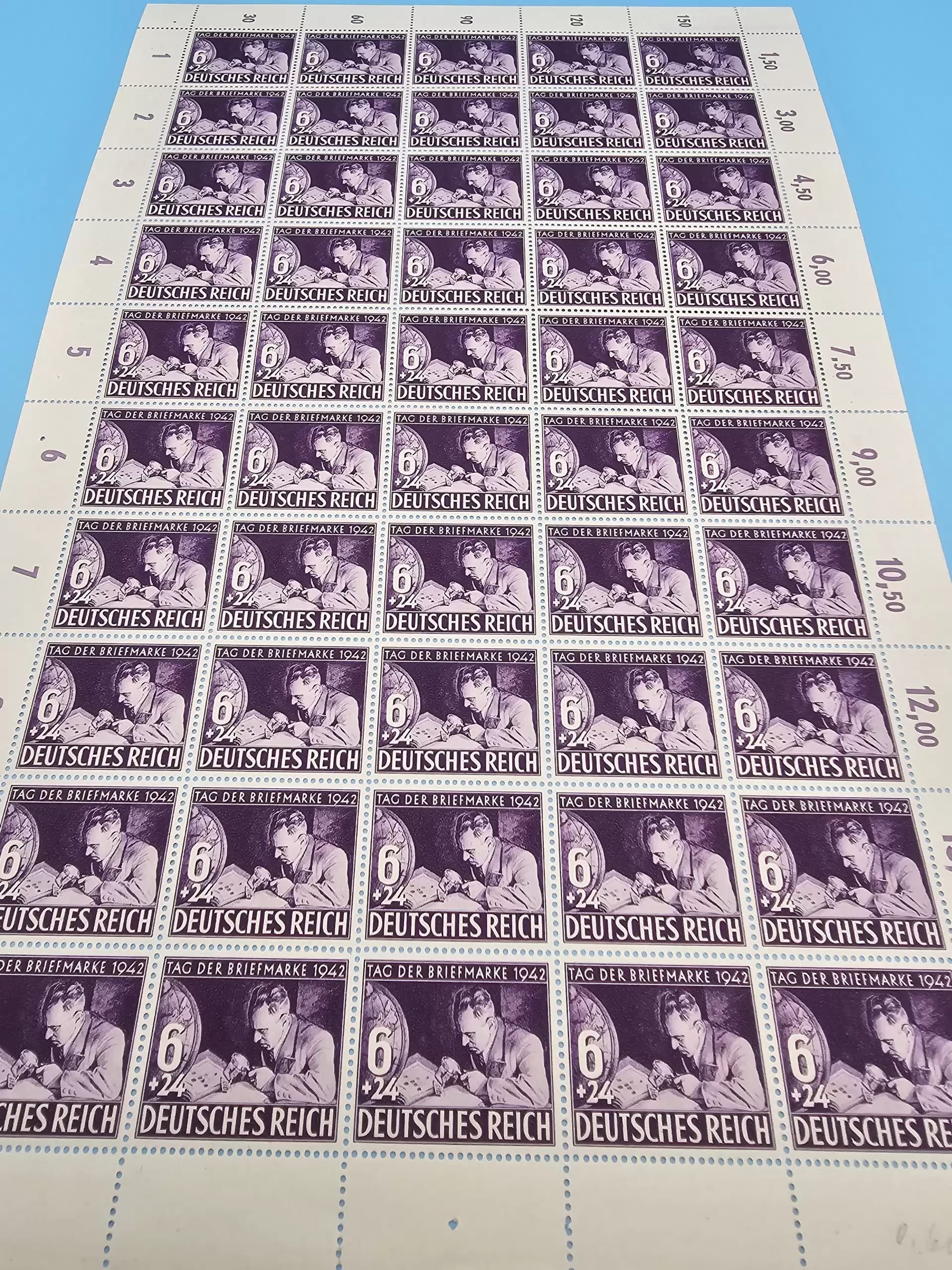 Third Reich Stamps; 1942 philatelist Day and Adolf Hitler's Cultural Fund, sheet of 50 stamps, VF NH - Image 4