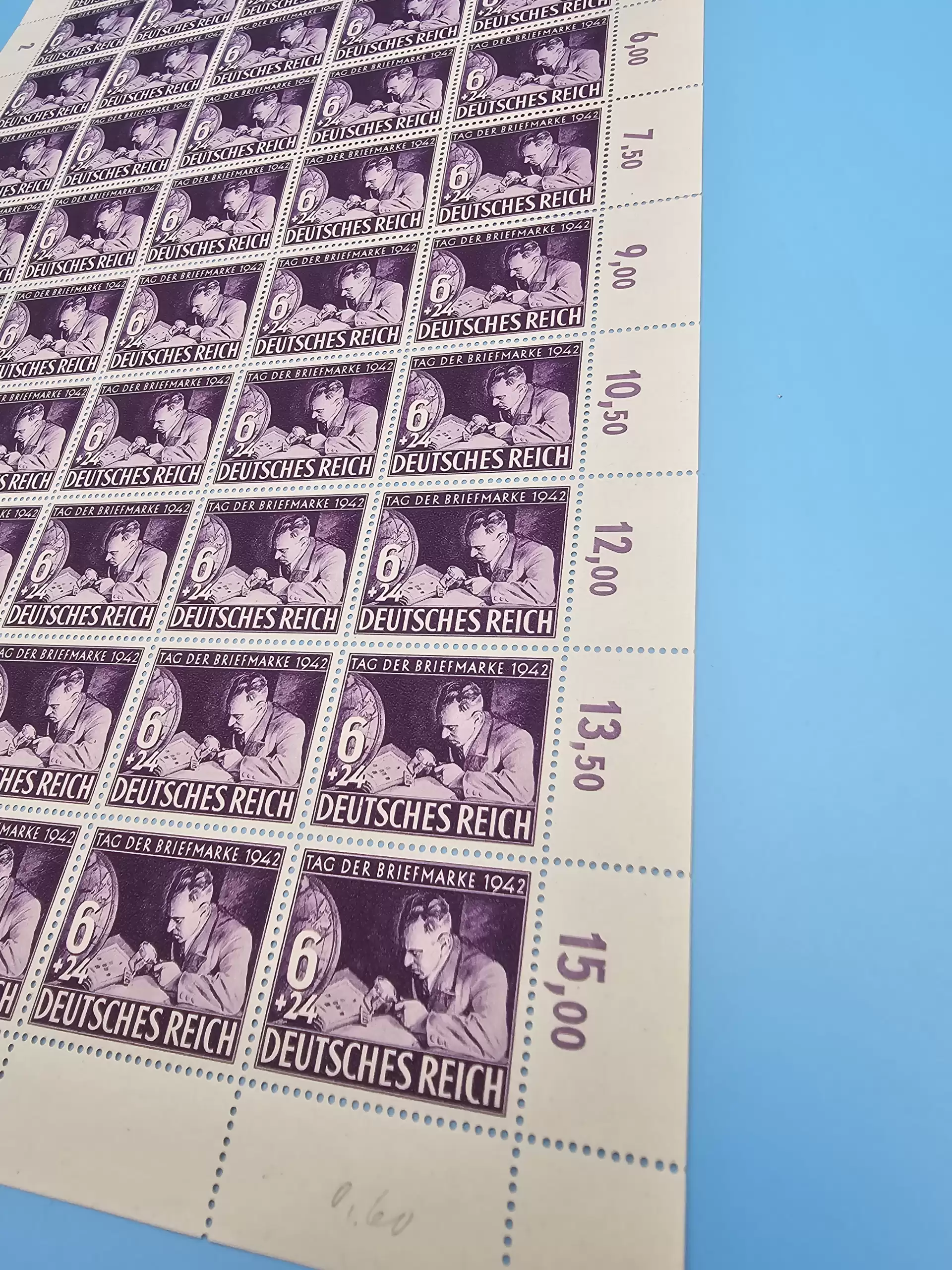 Third Reich Stamps; 1942 philatelist Day and Adolf Hitler's Cultural Fund, sheet of 50 stamps, VF NH - Image 3